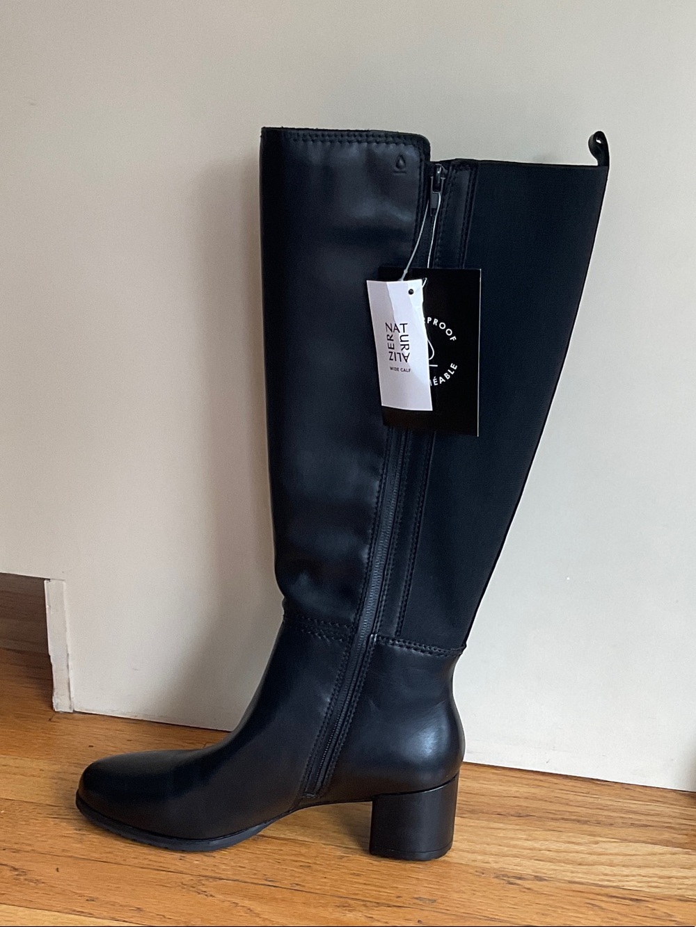Naturalizer Black Leather Knee-High Block Heel Boot